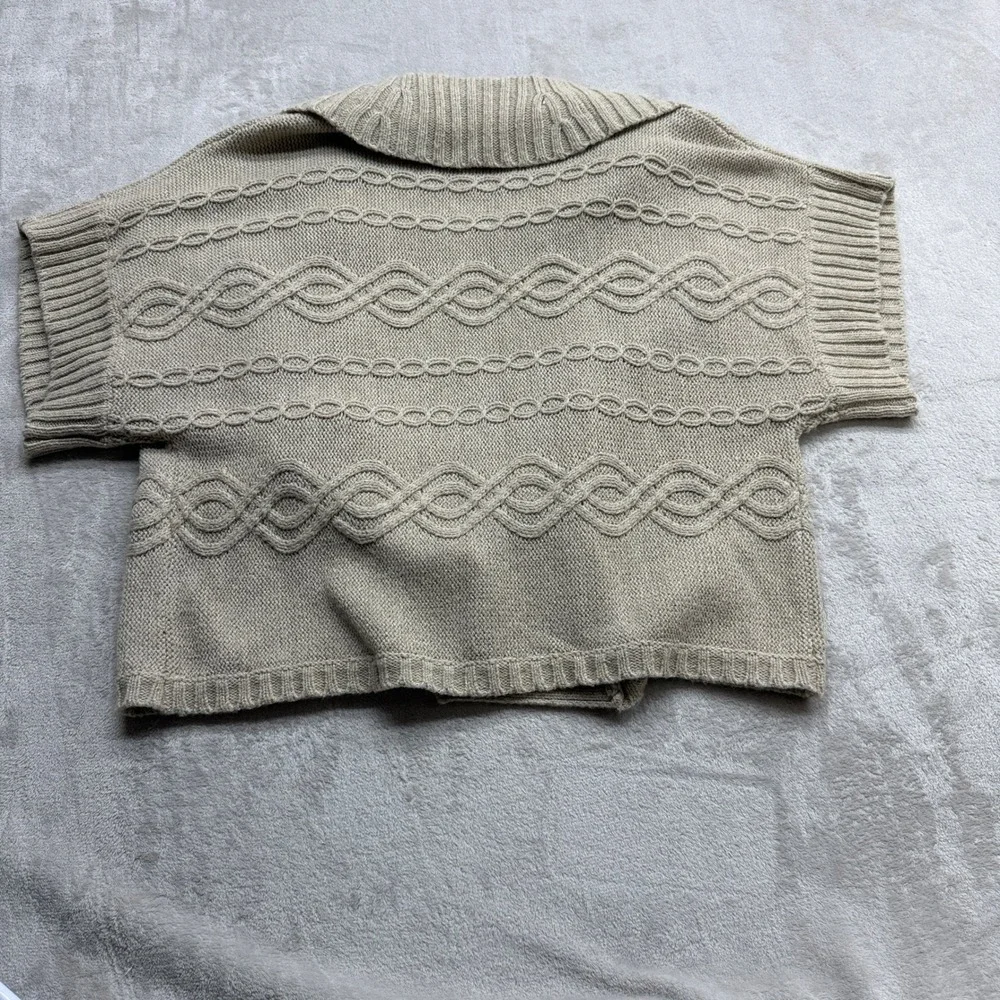 Coldwater Creek Cardigan Women's Large Beige Cable Knit Wool Blend Shawl Collar